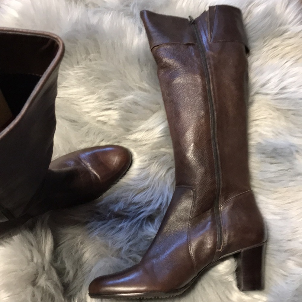 Unisa Y2k 90’s Brown Leather Riding Stacked Heel Boots Gem